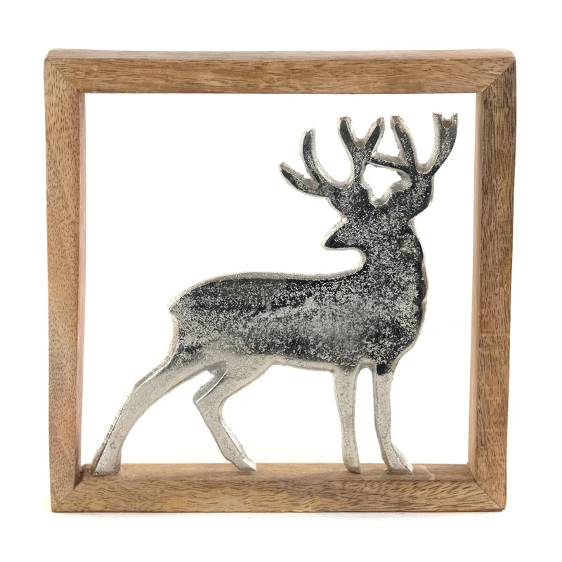 METALL WANDBILD | 20 cm, Metall, Mangoholz | Wanddeko | Muster: Hirsch