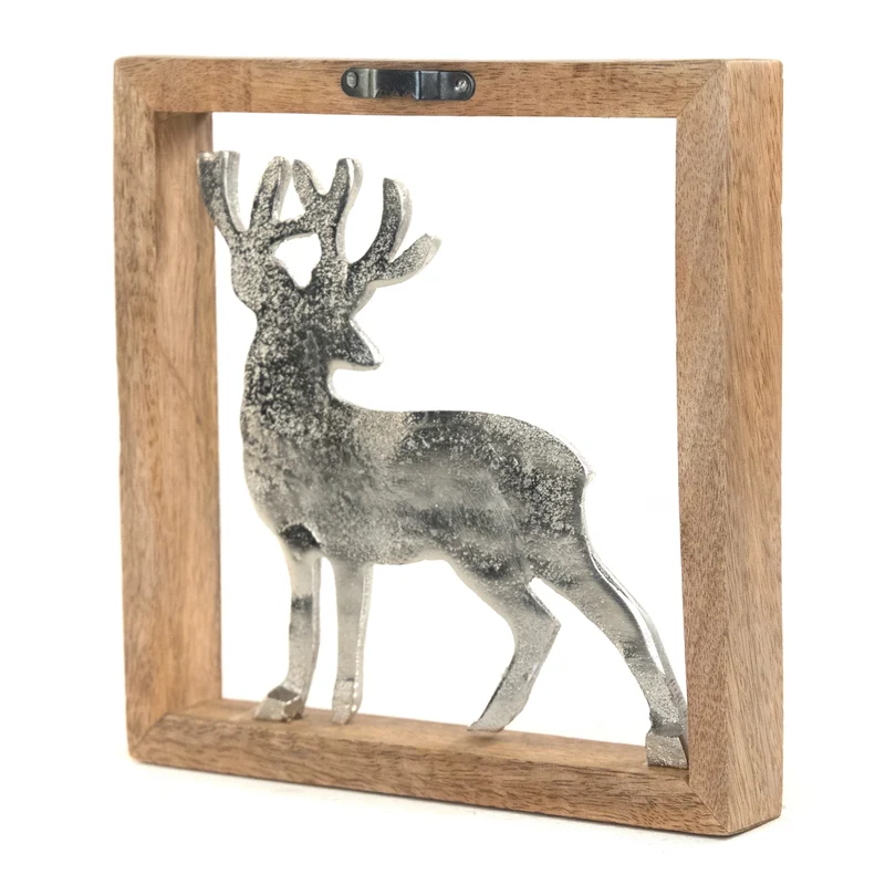 METALL WANDBILD | 20 cm, Metall, Mangoholz | Wanddeko | Muster: Hirsch