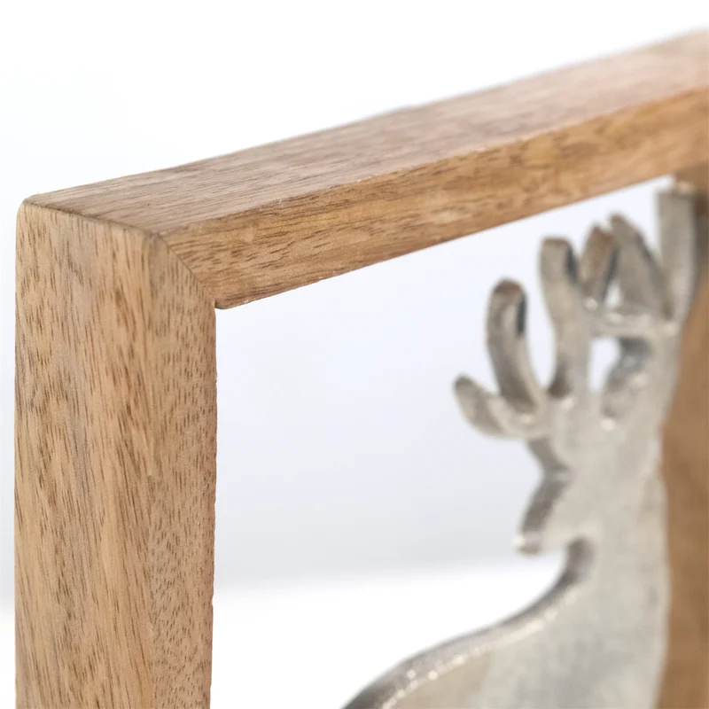 METALL WANDBILD | 20 cm, Metall, Mangoholz | Wanddeko | Muster: Hirsch