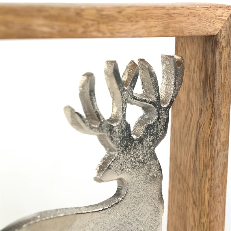 METALL WANDBILD | 20 cm, Metall, Mangoholz | Wanddeko | Muster: Hirsch