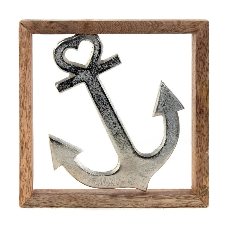 METALL WANDBILD | 20 cm, Metall, Mangoholz | Wanddeko | Muster: Anker