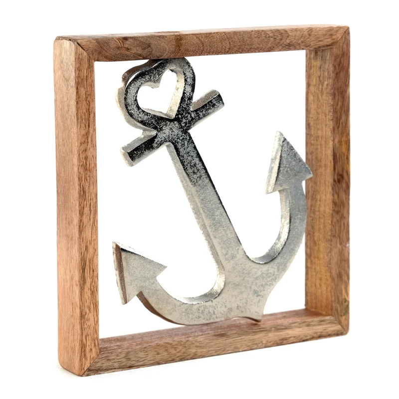 METALL WANDBILD | 20 cm, Metall, Mangoholz | Wanddeko | Muster: Anker