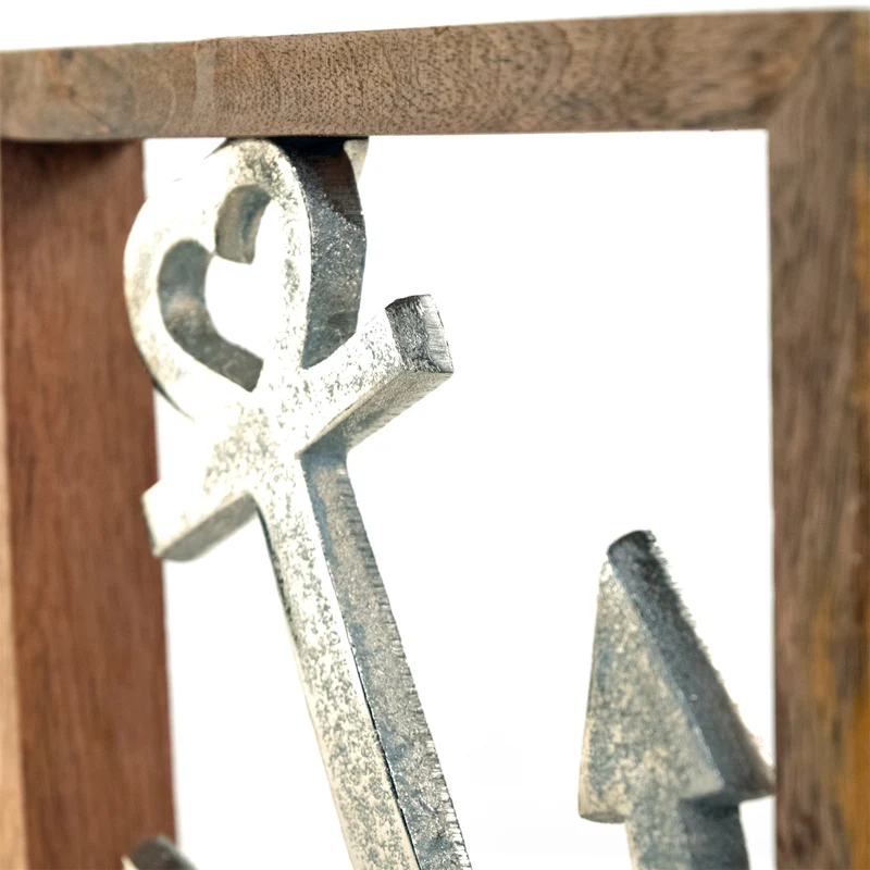 METALL WANDBILD | 20 cm, Metall, Mangoholz | Wanddeko | Muster: Anker