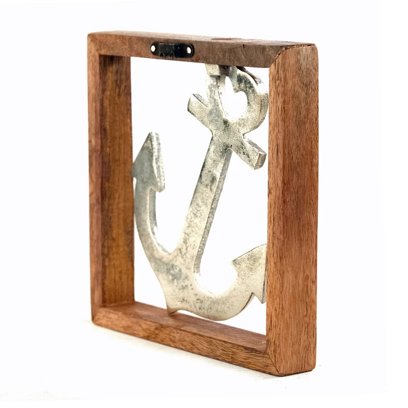 METALL WANDBILD | 20 cm, Metall, Mangoholz | Wanddeko | Muster: Anker