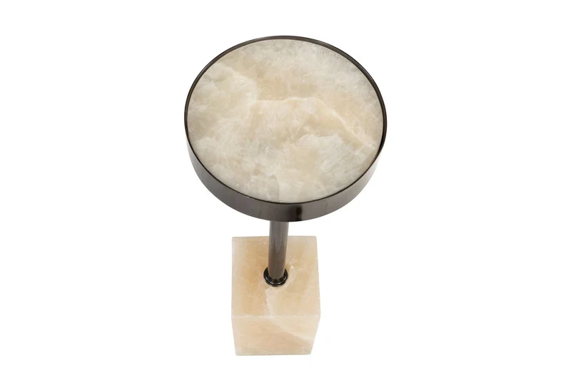 Casa Padrino Luxus Beistelltisch Ø 21 x H. 64 cm - Runder Onyx Tisch mit Edelstahl Fuß - Luxus Möbel