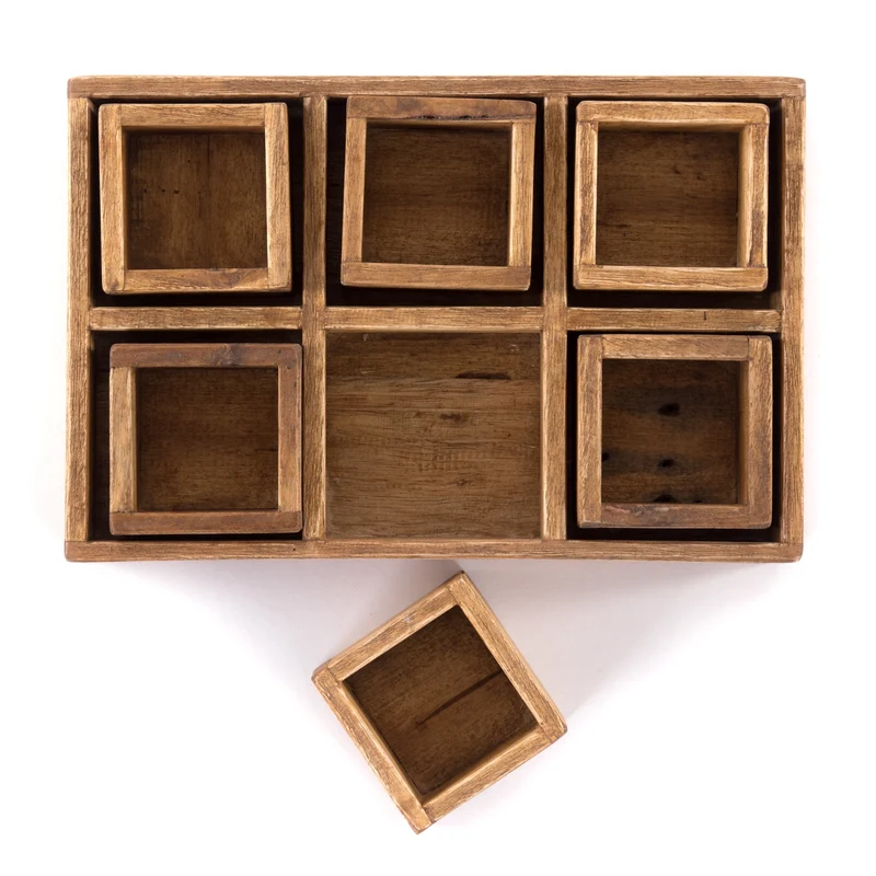 KISTEN SET "CUBO II" | Teak / Mahagoni | erweiterbares Set | Anzahl: 6-Boxen