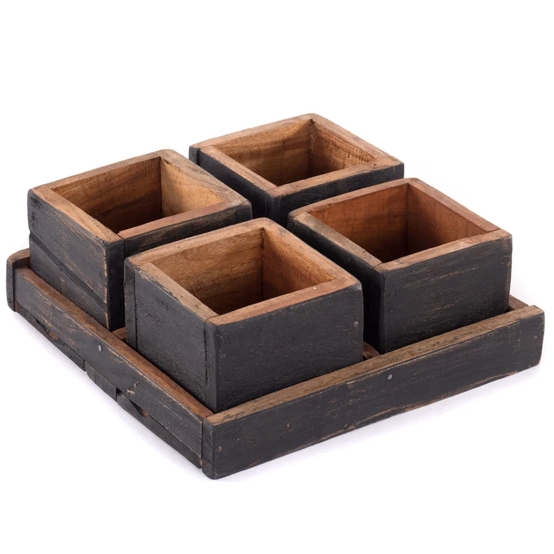HOLZ AUFBEWAHRUNGSKISTEN "CUBO" | 24x9 cm (BxH), Mahagoni | Kistenset | Farbe: 04 schwarz-natur