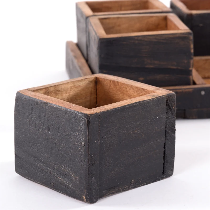HOLZ AUFBEWAHRUNGSKISTEN "CUBO" | 24x9 cm (BxH), Mahagoni | Kistenset | Farbe: 04 schwarz-natur