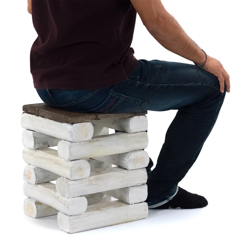 HOCKER "BLOCK 38" | 30x30x39cm (BxTxH), Altholz Teak | Sitzhocker | Farbe: 06 weiß-landhaus