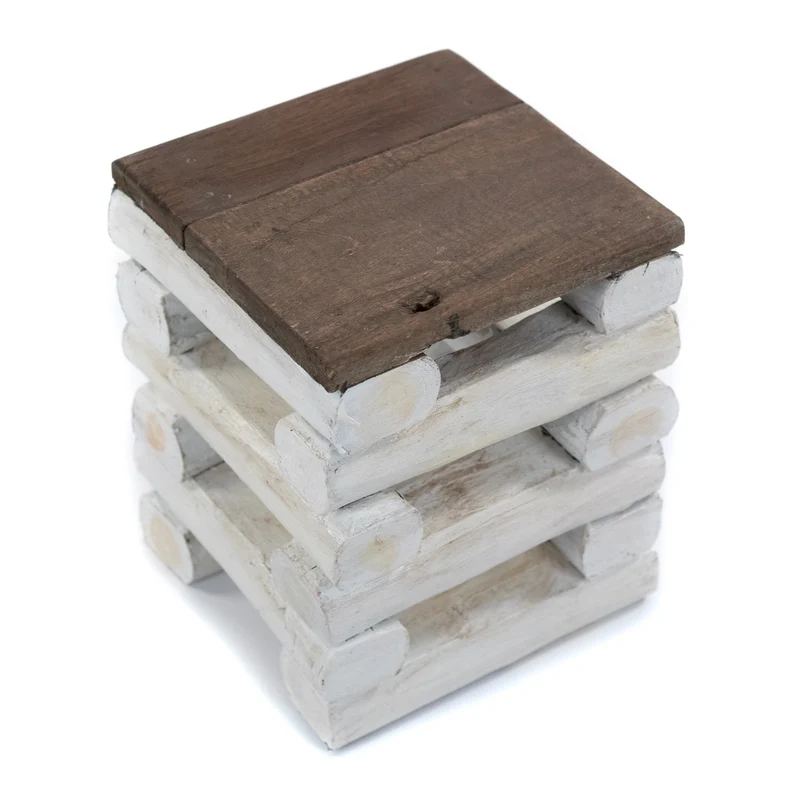 HOCKER "BLOCK 38" | 30x30x39cm (BxTxH), Altholz Teak | Sitzhocker | Farbe: 06 weiß-landhaus