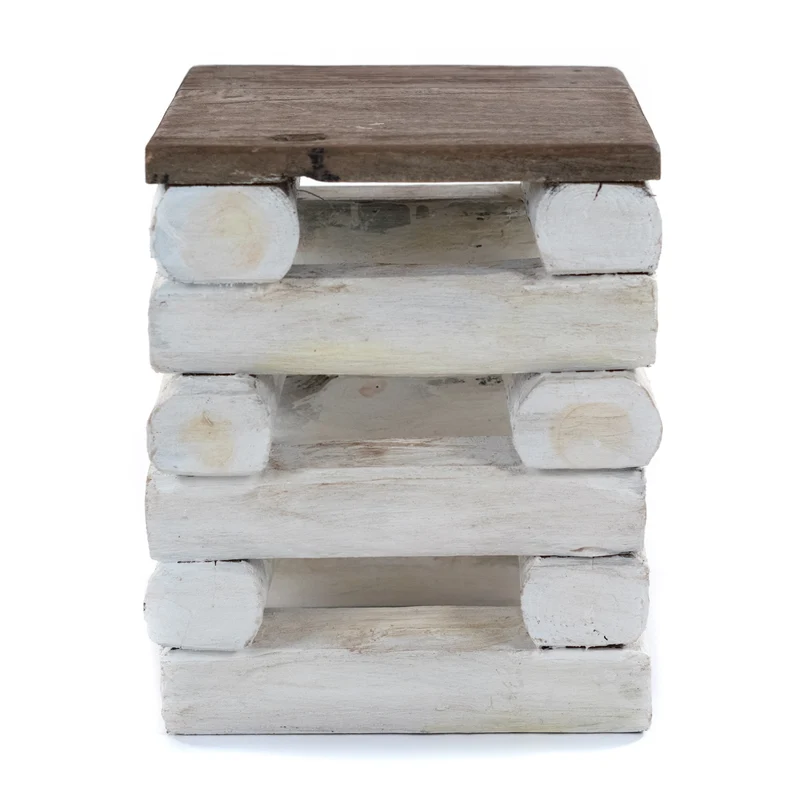 HOCKER "BLOCK 38" | 30x30x39cm (BxTxH), Altholz Teak | Sitzhocker | Farbe: 06 weiß-landhaus