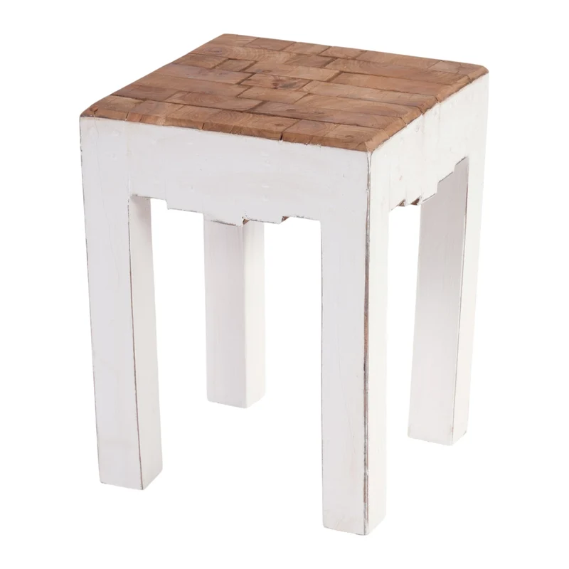 HOCKER "NATURA" | Altholz, 40x30x30 cm (HxBxT) | Holzhocker | Farbe: 06 weiß-landhaus