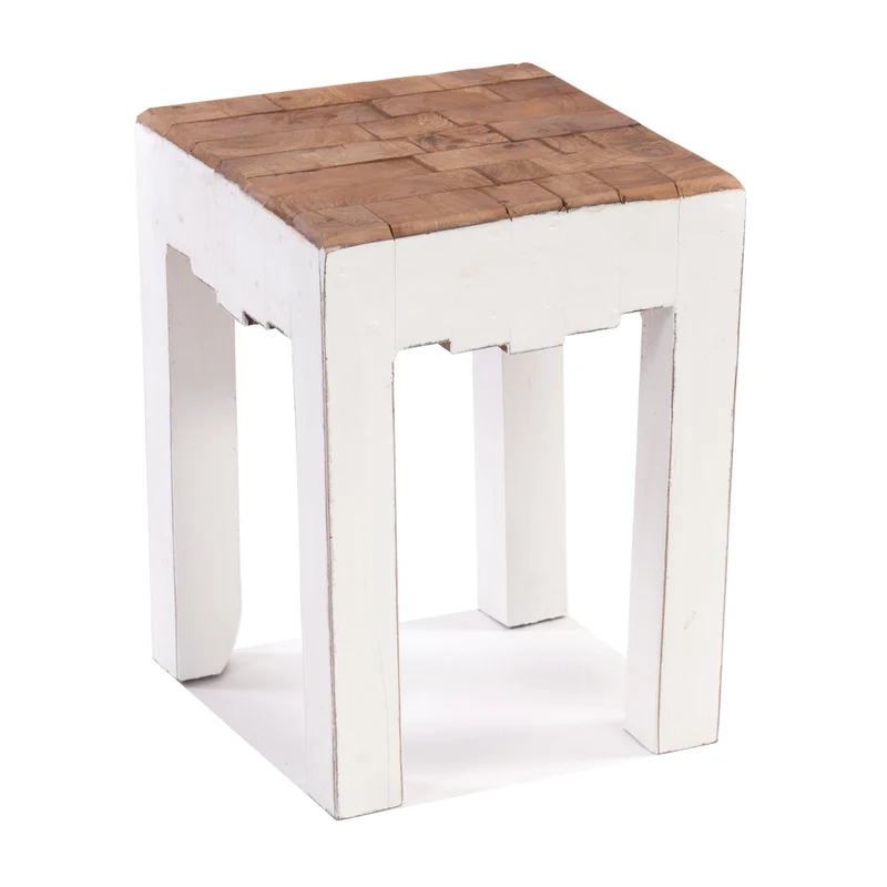 HOCKER "NATURA" | Altholz, 40x30x30 cm (HxBxT) | Holzhocker | Farbe: 06 weiß-landhaus