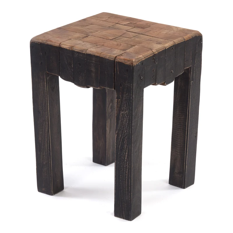 HOCKER "NATURA" | Altholz, 40x30x30 cm (HxBxT) | Holzhocker | Farbe: 04 schwarz-natur