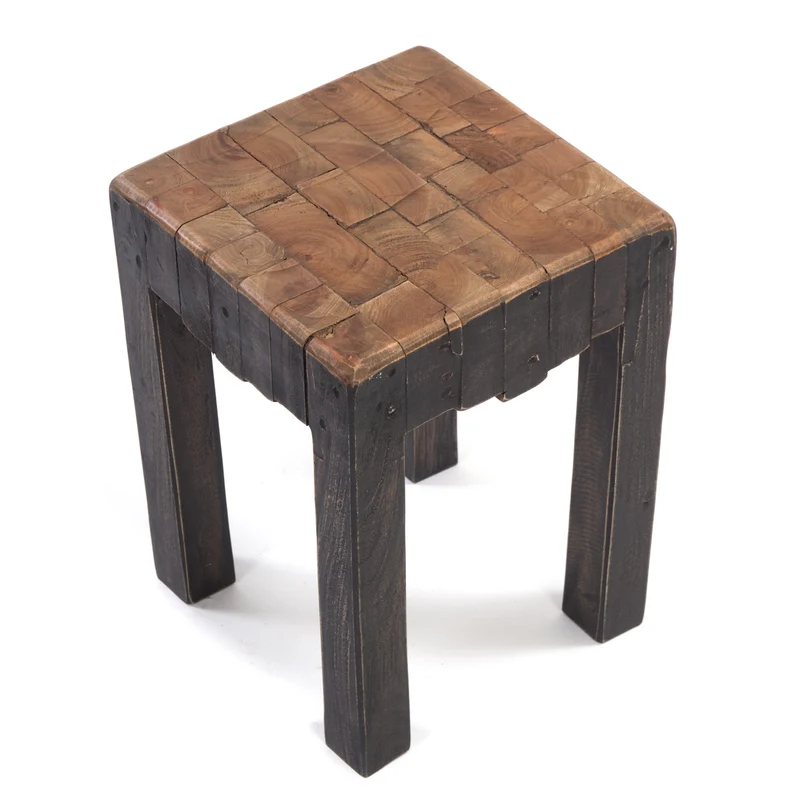 HOCKER "NATURA" | Altholz, 40x30x30 cm (HxBxT) | Holzhocker | Farbe: 04 schwarz-natur