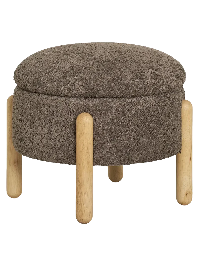 Medas Pouf Bouclé, braun/natur, mit Stauraum