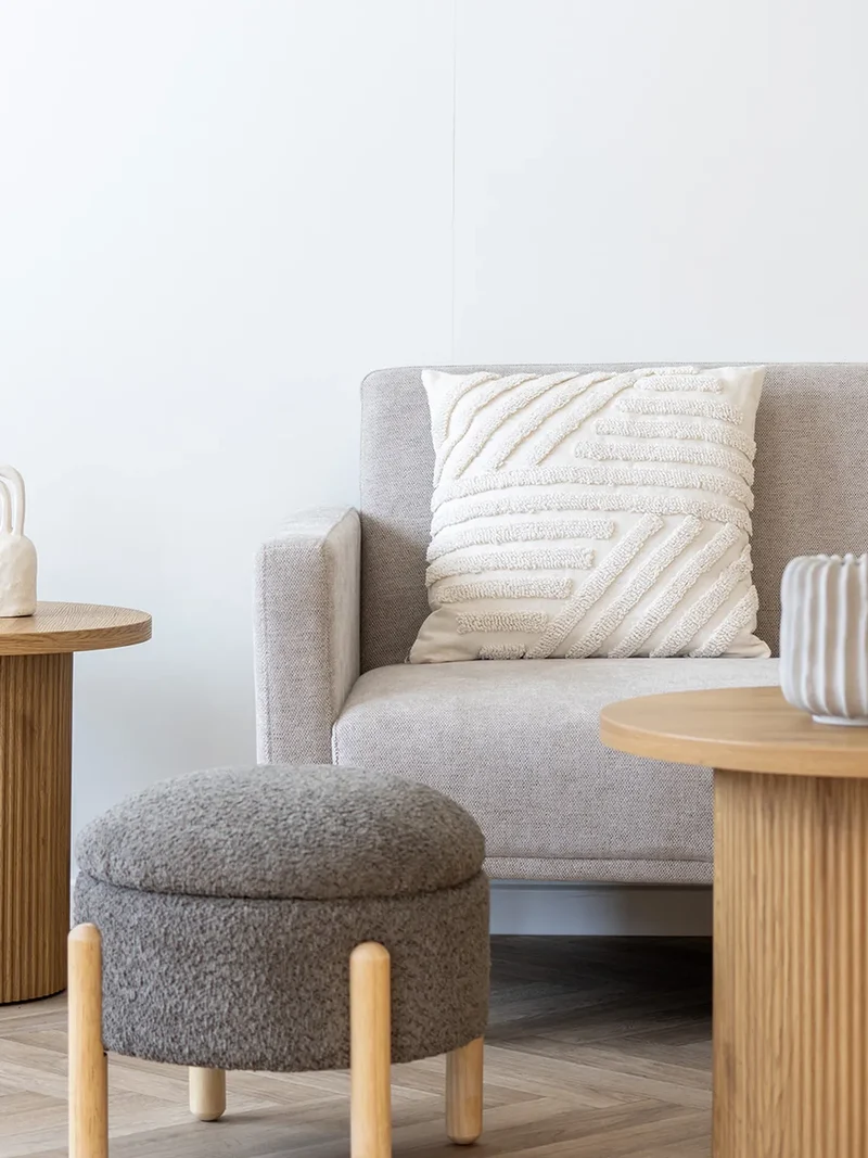 Medas Pouf Bouclé, braun/natur, mit Stauraum
