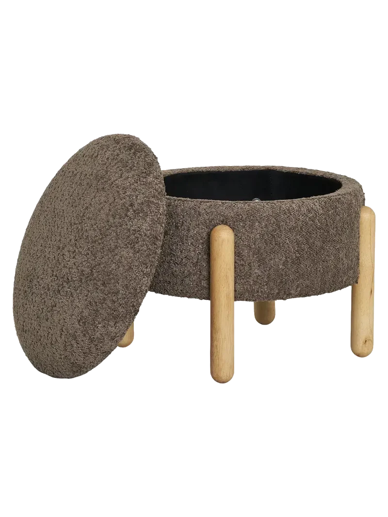 Medas Pouf Bouclé, braun/natur, mit Stauraum