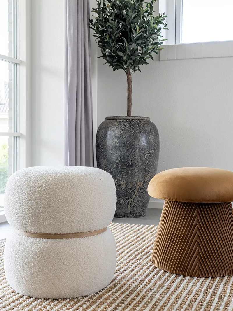 Milford Pouf Teddystoff, weiß