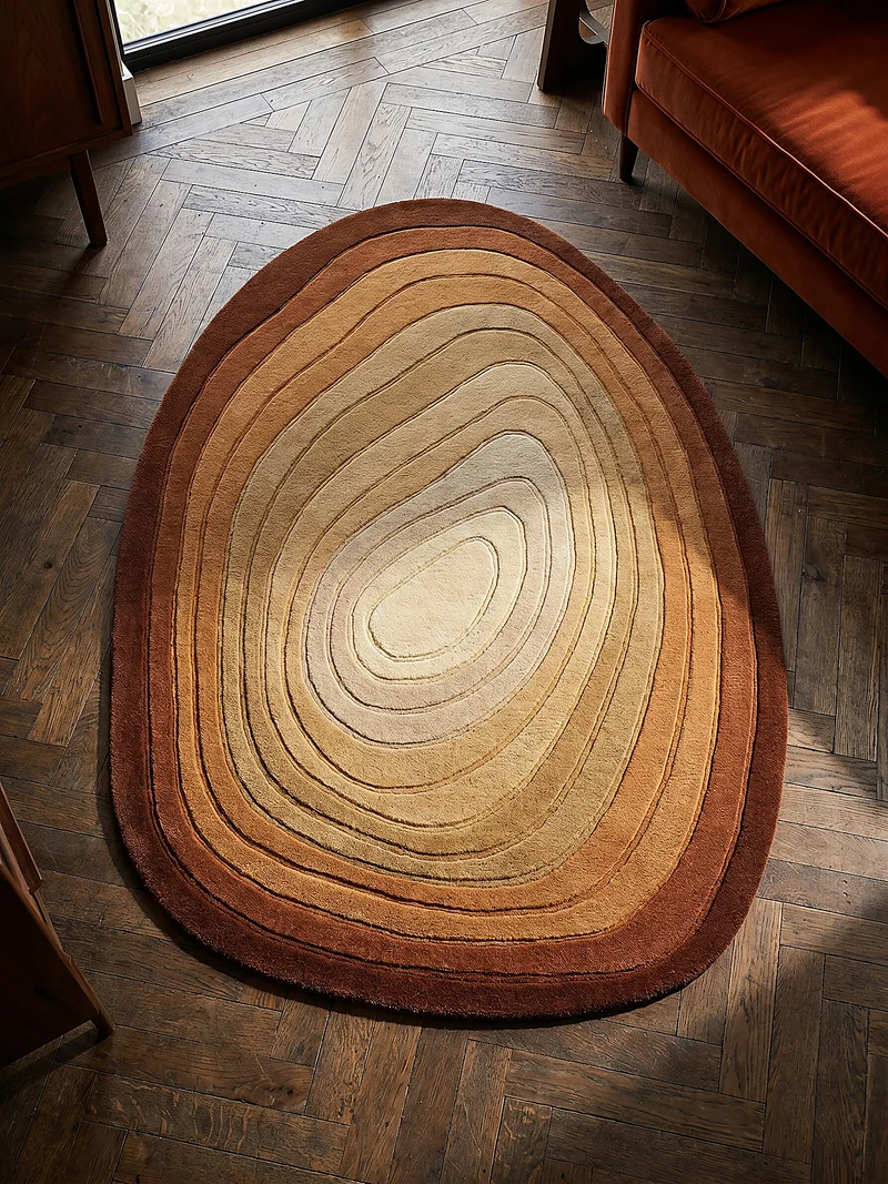 Teppich Wolle, Organische Form, Ombre Farbverlauf, Handgefertigt, Hoch-Tief-Flor-Effekt