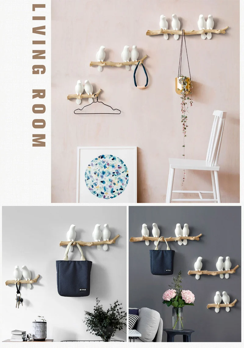 Birds On Tree Branch Decor Wandgarderobe mit Haken