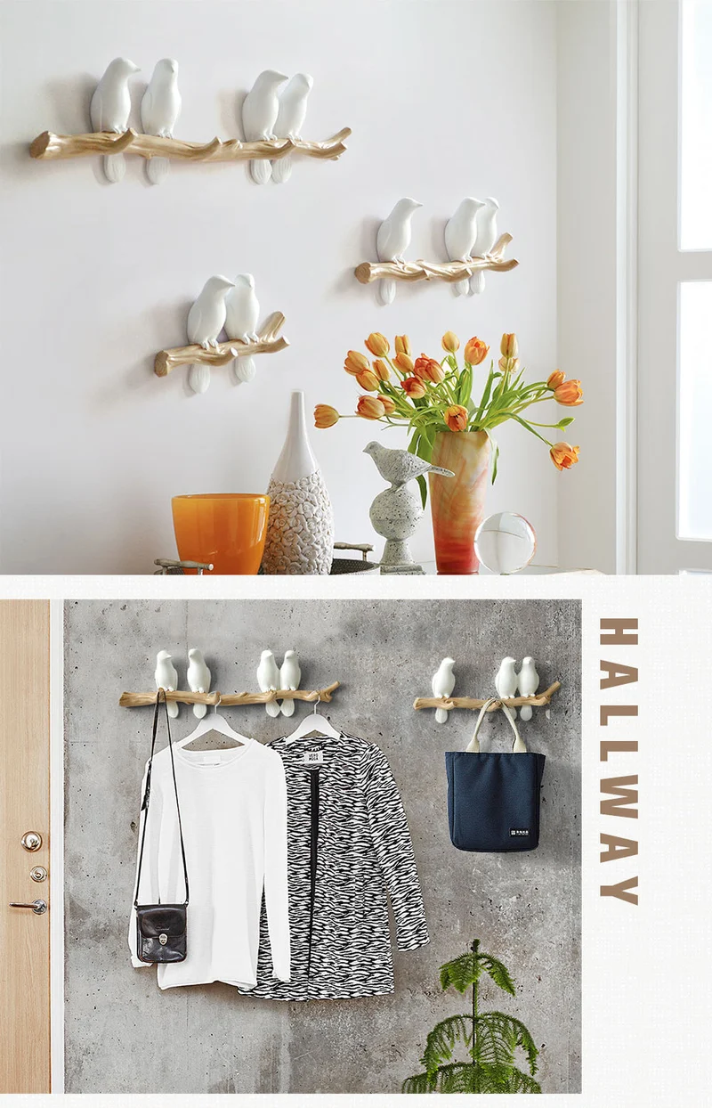Birds On Tree Branch Decor Wandgarderobe mit Haken