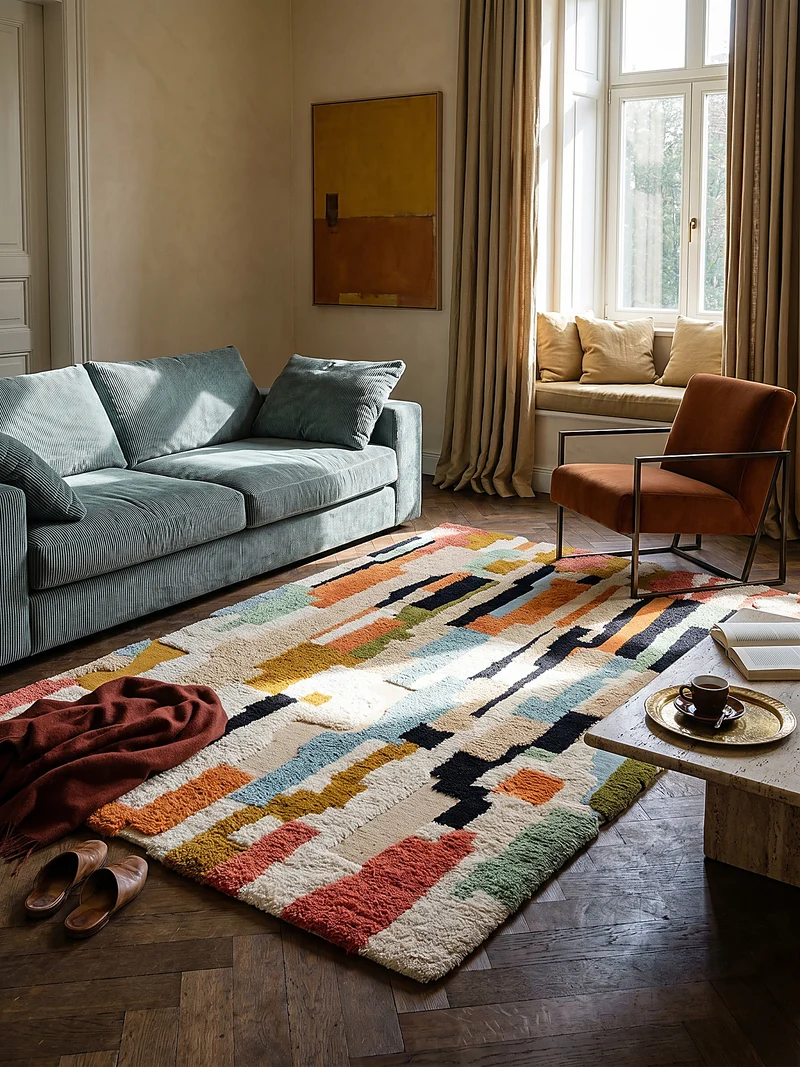 Wollteppich Hochflor Collage Muster, Abstrakt, Schlafzimmer