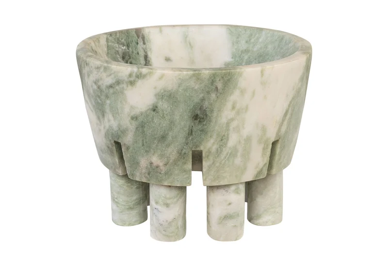 Casa Padrino Luxus Marmor Schale Grün 20 x 20 x H. 15,5 cm - Schale auf säulenförmigem Fuß aus hochwertigem Indian Green Onyx - Luxus Deko Accessoires