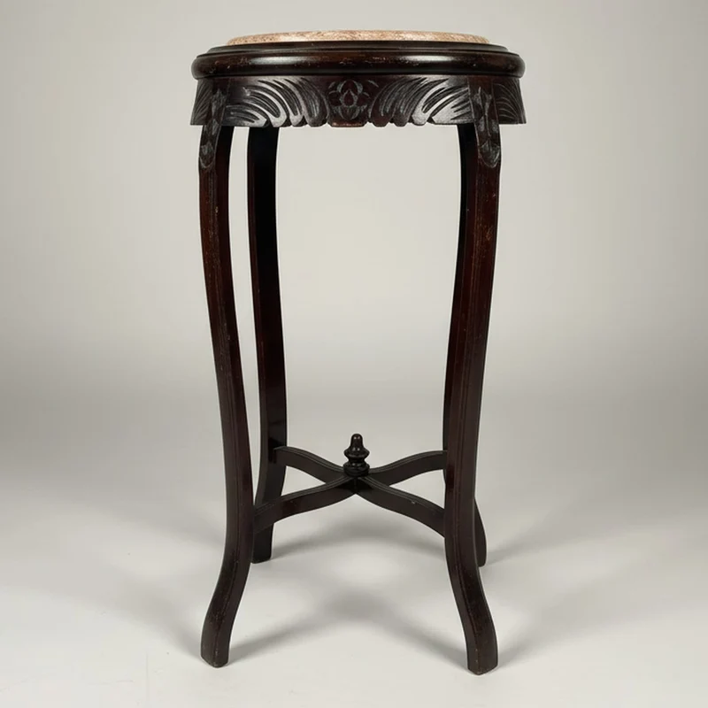 Casa Padrino Barock Blumensäule Dunkelbraun Ø 40 x H. 73 cm - Beistelltisch mit Marmorplatte