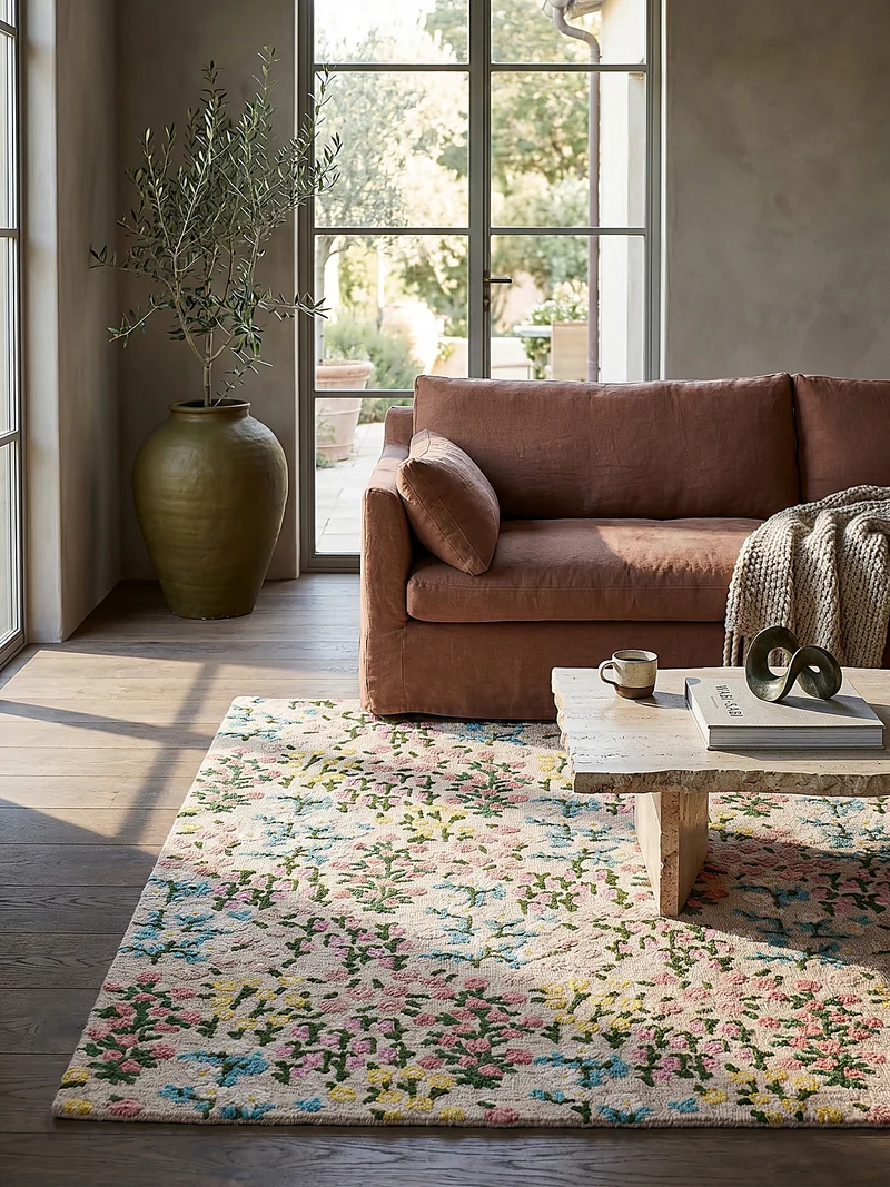 Wollteppich Floral Muster, Naturmotive, Schlafzimmer
