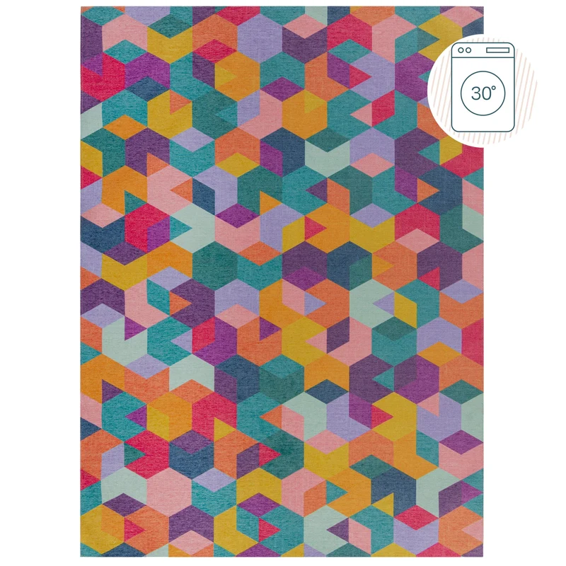 Waschbarer Teppich Hexagon Geometrisch, Wohnzimmer schmutzabweisend