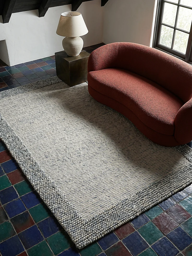 Teppich Kurzflor Unifarben, Bordüre, Robuster Woll-Mix