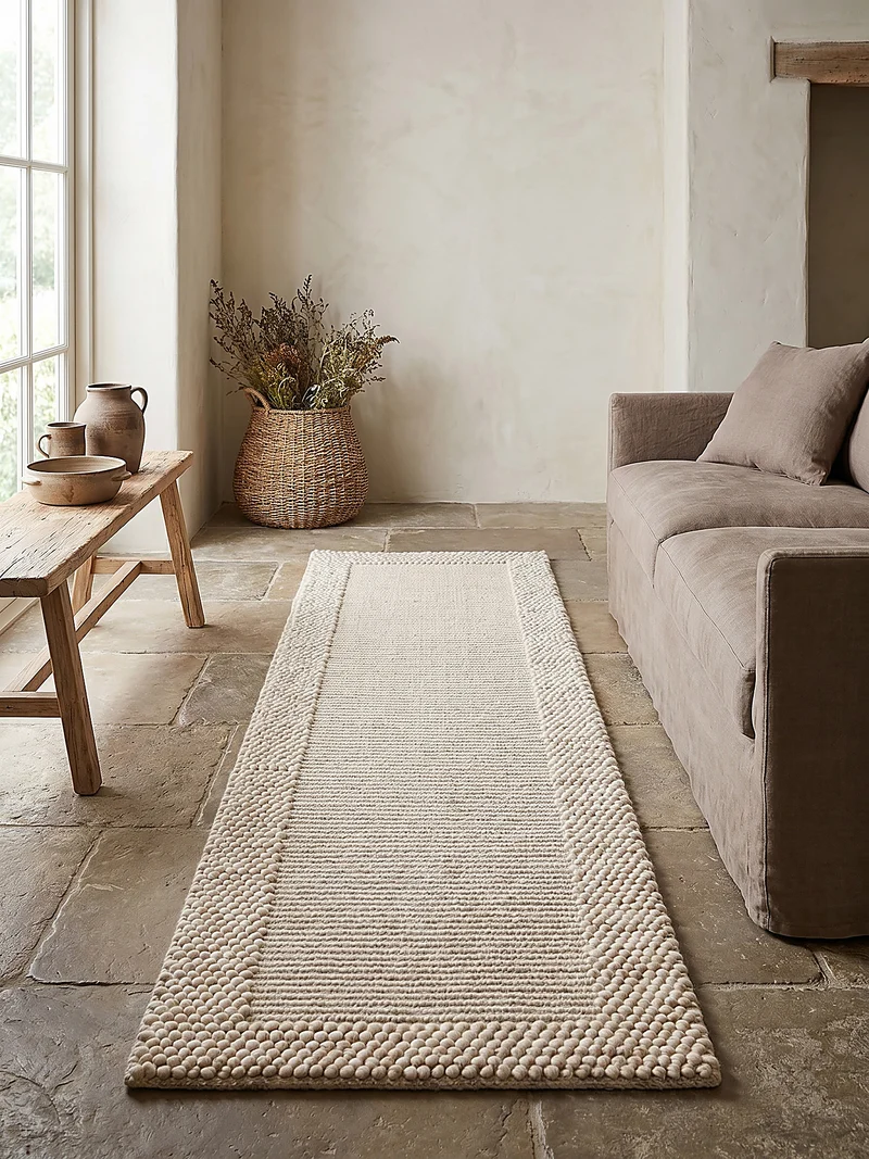 Teppich Kurzflor Unifarben, Bordüre, Robuster Woll-Mix