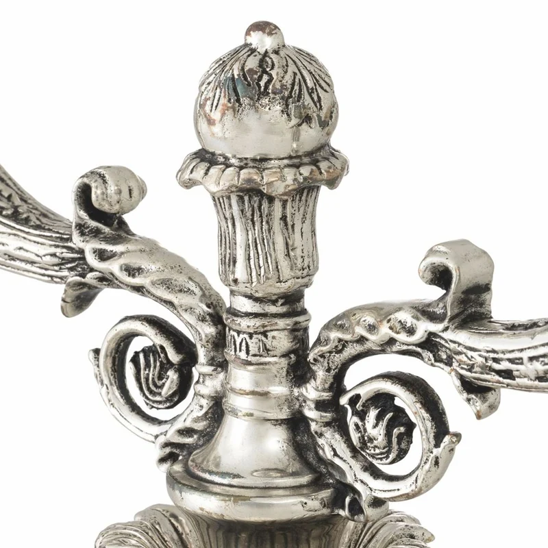 Casa Padrino Luxus Barock Doppel Kerzenhalter im französischen Stil Antik Silber H. 50 cm - Barock Deko Accessoires
