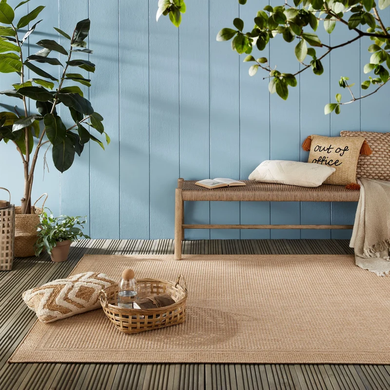 Outdoor Teppich Unifarben, Bordüre, Balkon schmutzabweisend