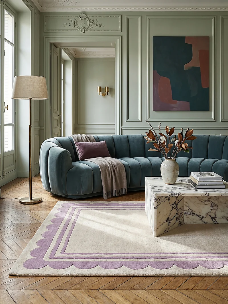 Wollteppich Grafisches Muster, Rahmen, Wohnzimmer schmutzabweisend