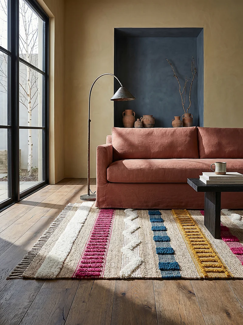 Teppich Hoch-Tief Struktur Gestreift, Ethno-Stil, mit Fransen wendbar, Esszimmer