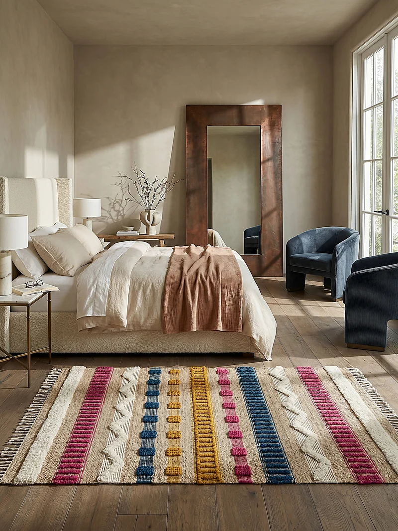Teppich Hoch-Tief Struktur Gestreift, Ethno-Stil, mit Fransen wendbar, Esszimmer