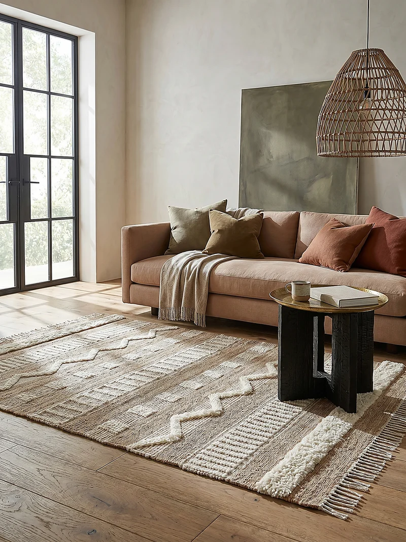 Teppich Hoch-Tief Struktur Gestreift, Ethno-Stil, mit Fransen wendbar, Esszimmer