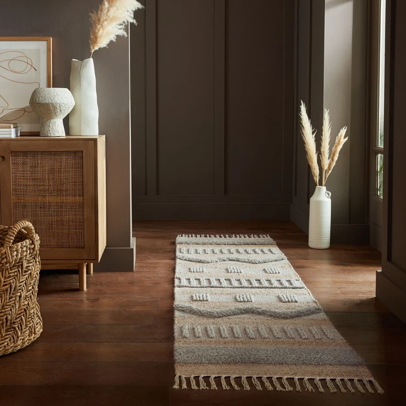 Teppich Hoch-Tief Struktur Gestreift, Ethno-Stil, mit Fransen wendbar, Esszimmer