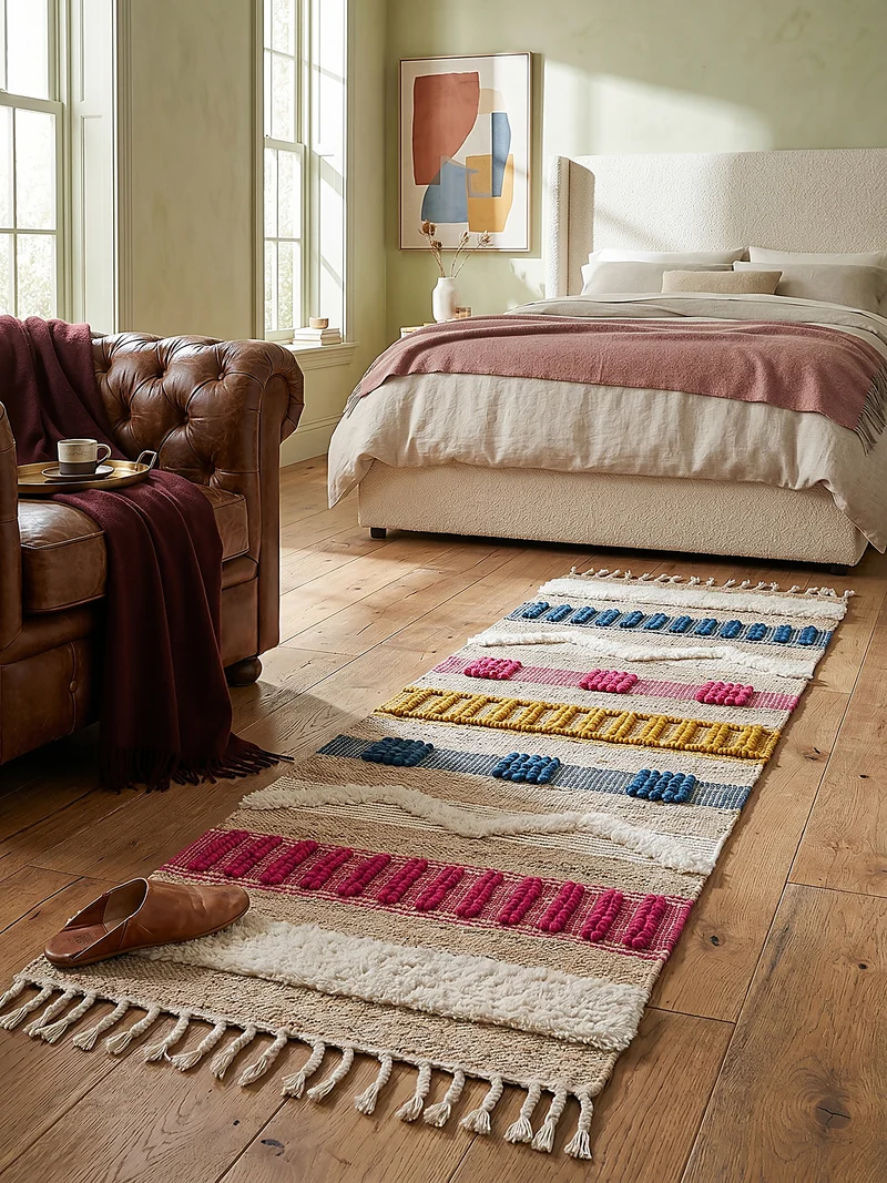 Teppich Hoch-Tief Struktur Gestreift, Ethno-Stil, mit Fransen wendbar, Esszimmer