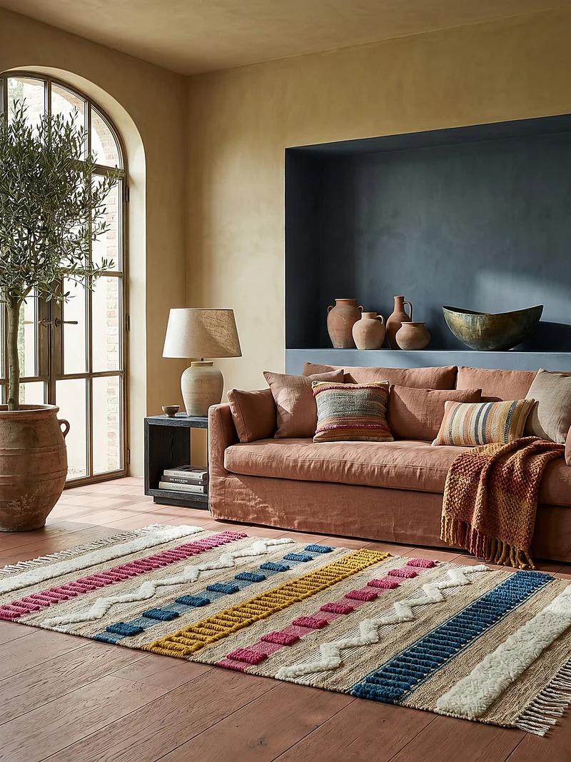 Teppich Hoch-Tief Struktur Gestreift, Ethno-Stil, mit Fransen wendbar, Esszimmer