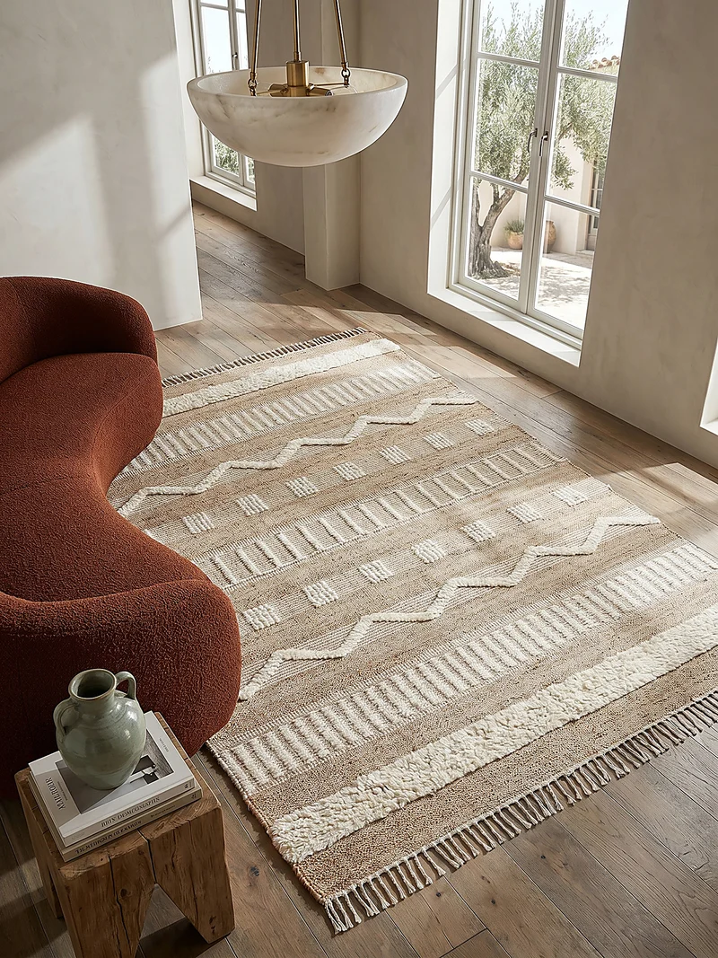 Teppich Hoch-Tief Struktur Gestreift, Ethno-Stil, mit Fransen wendbar, Esszimmer