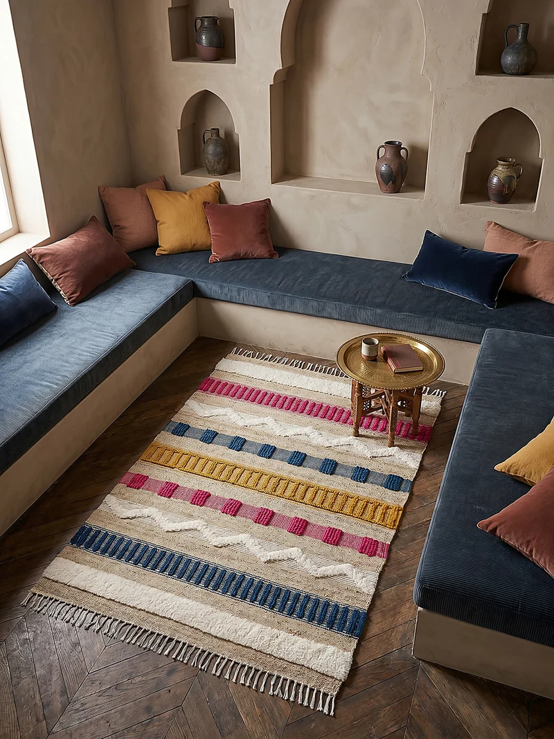 Teppich Hoch-Tief Struktur Gestreift, Ethno-Stil, mit Fransen wendbar, Esszimmer