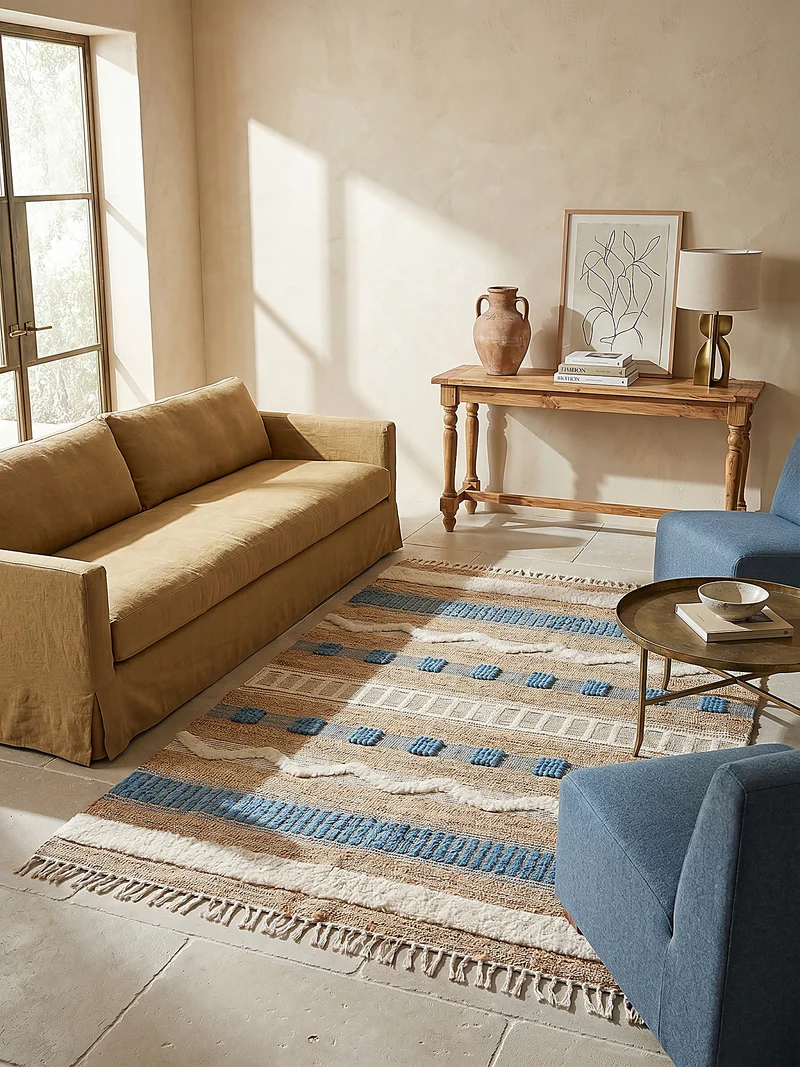 Teppich Hoch-Tief Struktur Gestreift, Ethno-Stil, mit Fransen wendbar, Esszimmer