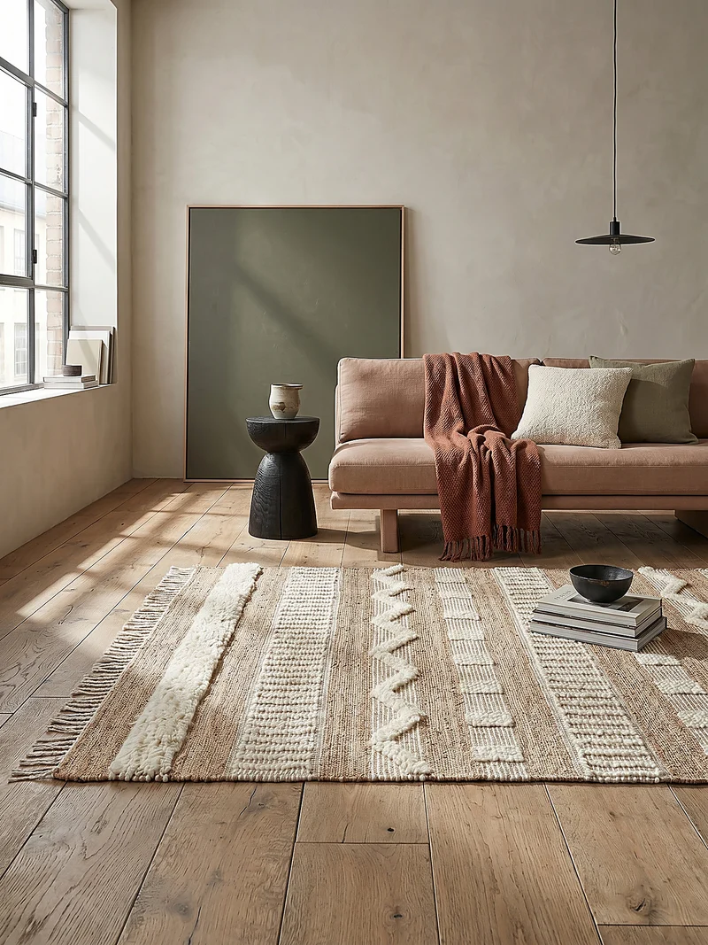 Teppich Hoch-Tief Struktur Gestreift, Ethno-Stil, mit Fransen wendbar, Esszimmer