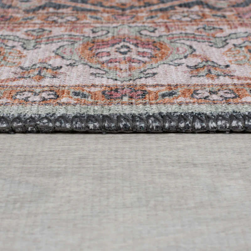 Waschbarer Flachgewebe-Teppich · Medaillon Rosa-Blau