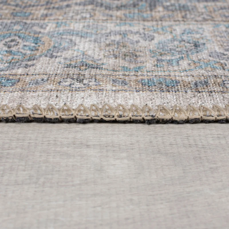 Waschbarer Flachgewebe-Teppich · Medaillon Rosa-Blau