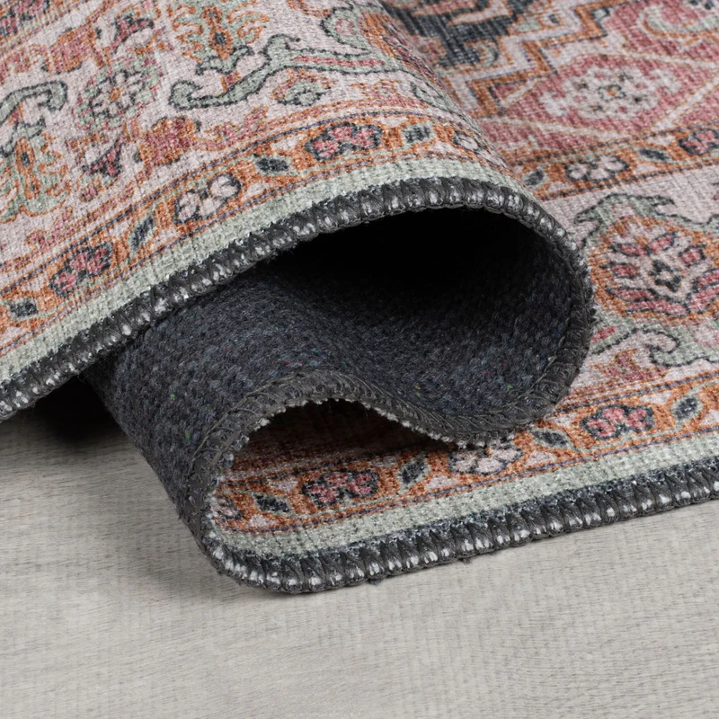 Waschbarer Flachgewebe-Teppich · Medaillon Rosa-Blau
