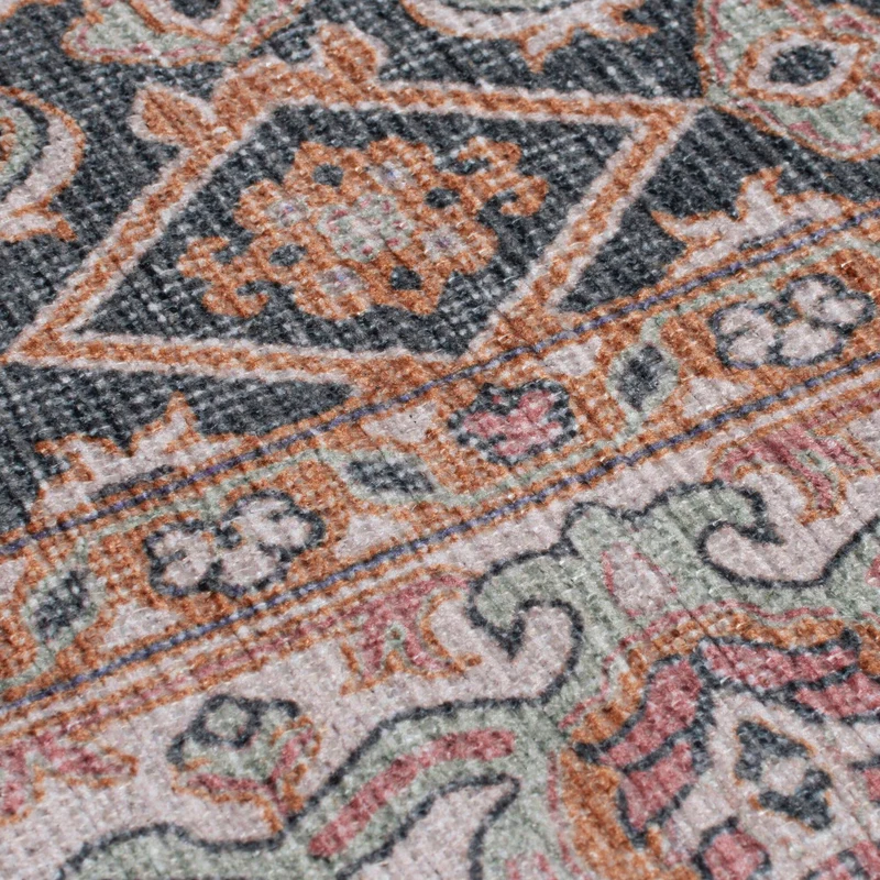 Waschbarer Flachgewebe-Teppich · Medaillon Rosa-Blau